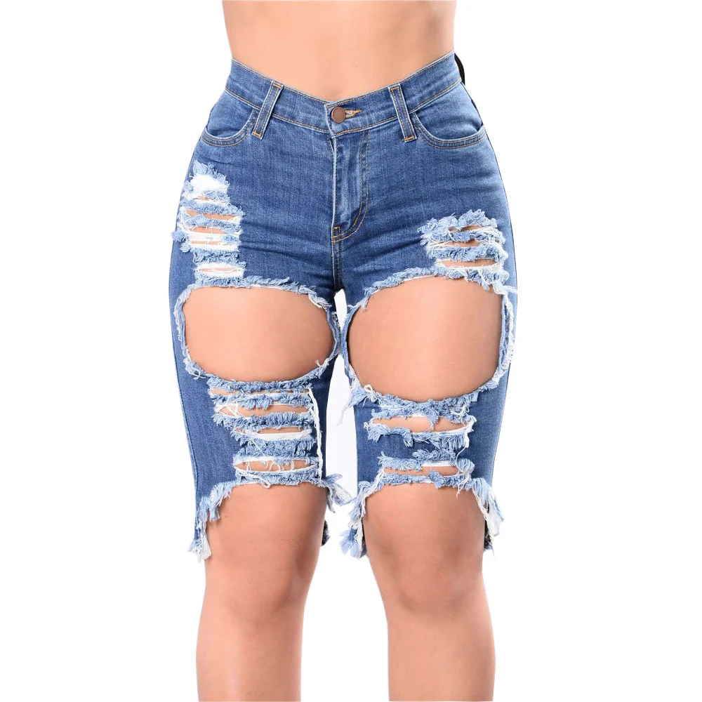 2023 Summer New Fashion Casual Trend Street Hole Denim Shorts Female