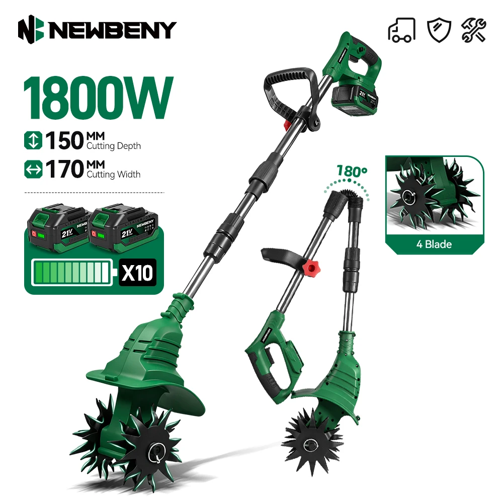 

Электрический культиватор NEWBENY 1800 Вт, беспроводной портативный триммер для травы, инструмент для рыхления почвы, совместимый с аккумулятором Makita 21 В