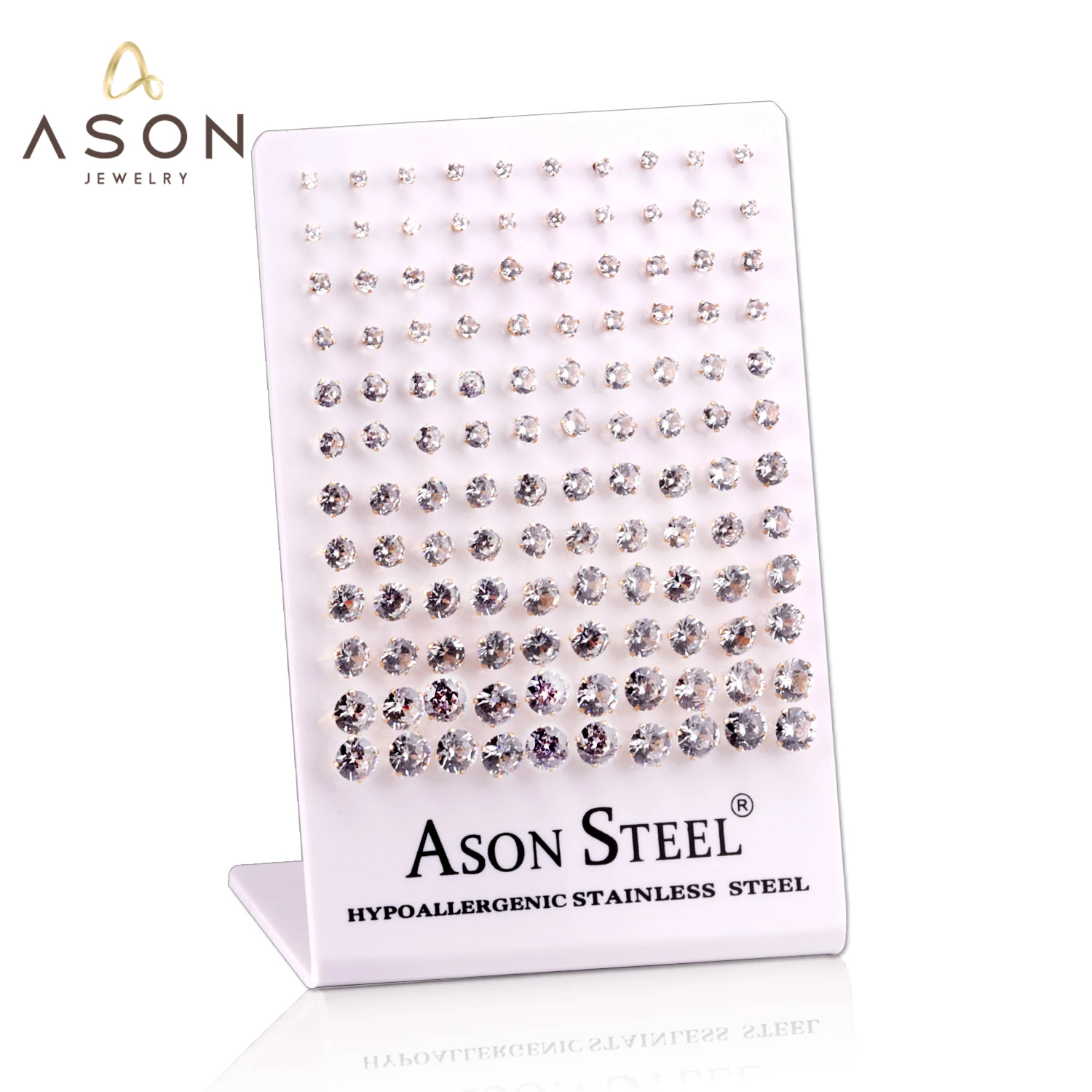 ASONSTEEL 60pairs/Lot Round Cubic Zirconia Piercing Stud Earrings Gold Color Stainless Steel Wholesale Dealer Women Girl Jewelry