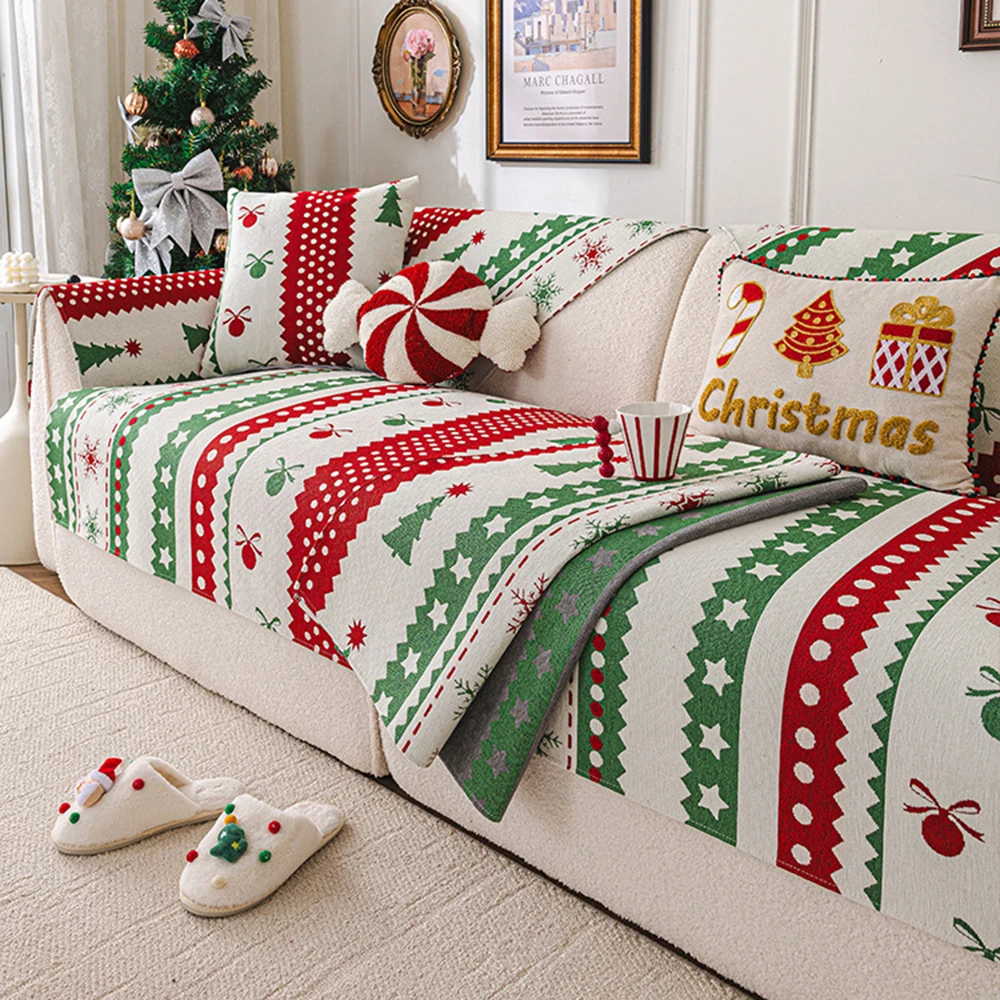 

American-Style Christmas Sofa Cover Holiday Anti-Slip Single Slip Sofa Cover Universal Scratch Chenille Seat Sofa Cushion
