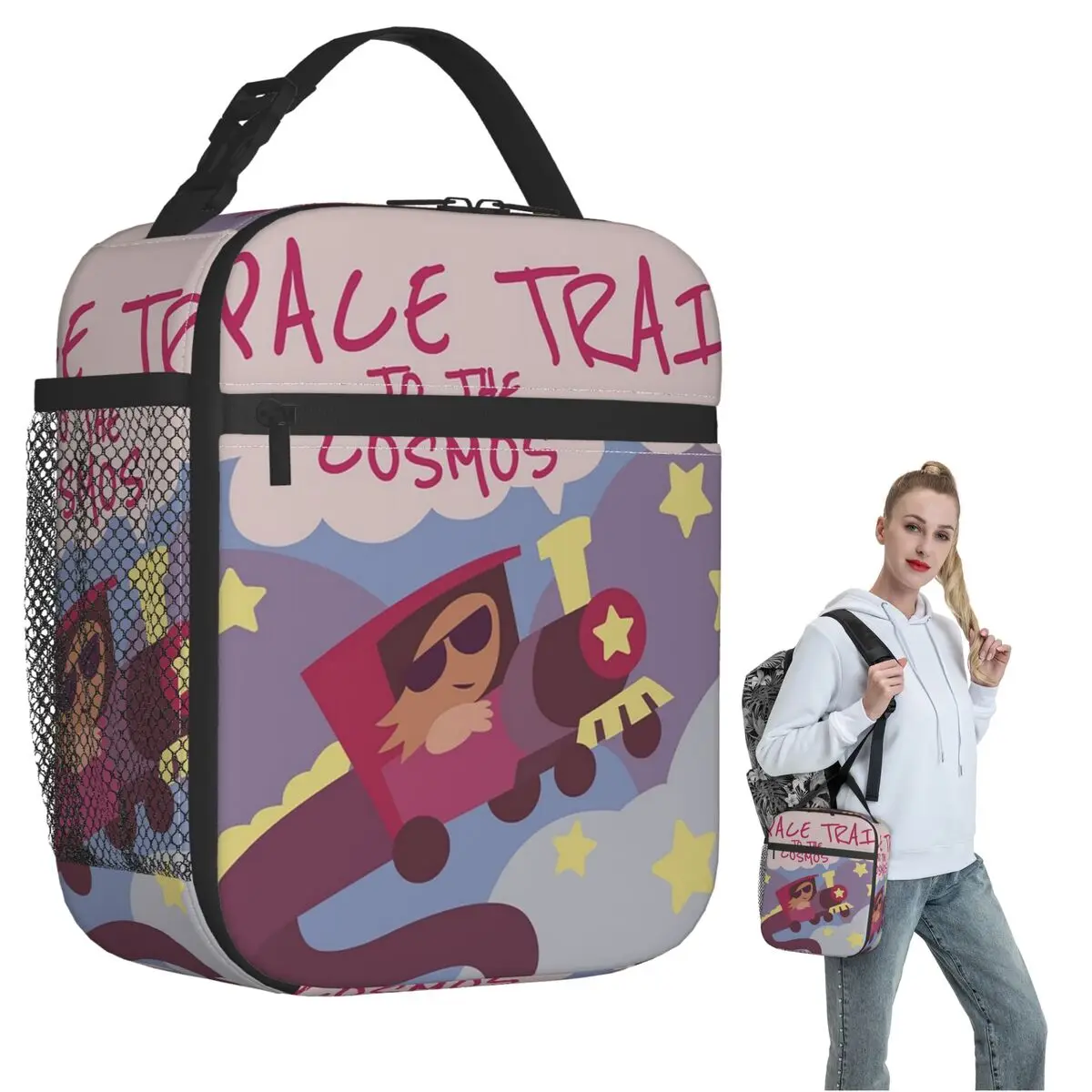 Dreamy Cartoon Space Train Adventure Print Insulated Lunch Bag for Women Children Portable Food Boxes Thermal Lunch Box Tote