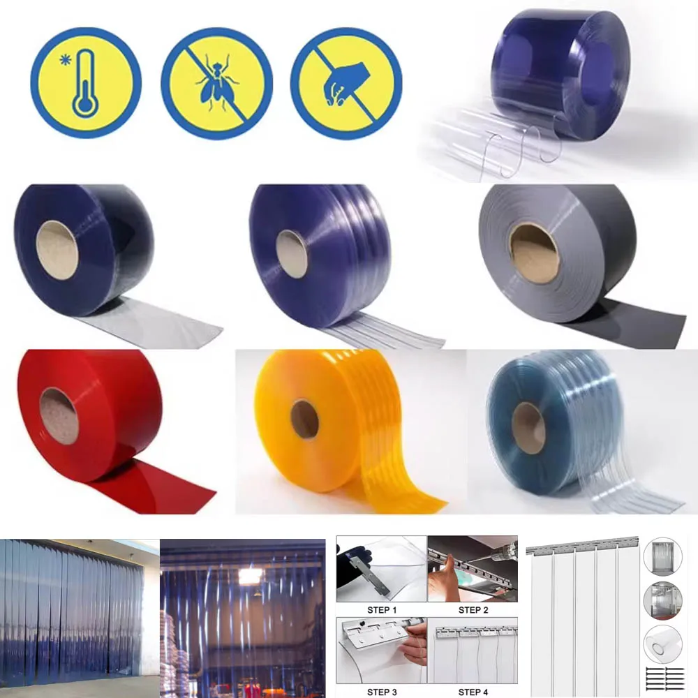 Freezer Curtain Plastic Door Strips Cold Temp Walk in Freezers Coolers Warehouse Door PVC Curtain 50m One Roll 200mm Anti-static