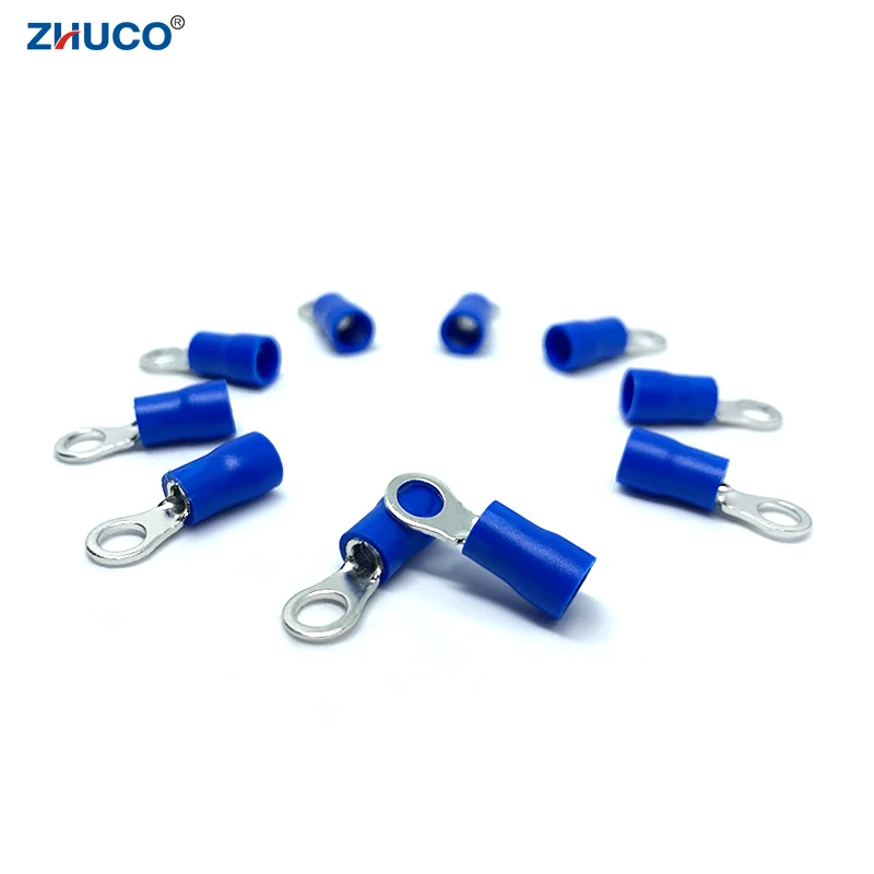 100pcs RVS2-4 Ring 1.5-2.5mm2 Cable Wire Copper Connector Blue PVC Pre-Insulating Cord Pin End Splice Crimp Terminal AWG16-14
