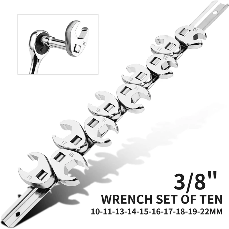 10 قطعة 3/8 "محرك مضيئة الجوز وجع مجموعة متري 10-22 مللي متر كروفوت مضيئة أدوات المفك مع تخزين السكك الحديدية لفنيني إصلاح المنزل