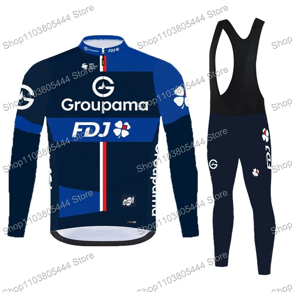 FDJ Team 2025 Cycling Jersey Set Long Sleeve Mens Spring Cycling Clothing Suit Bike Road Shirts Bicycle Pants Bib MTB Maillot