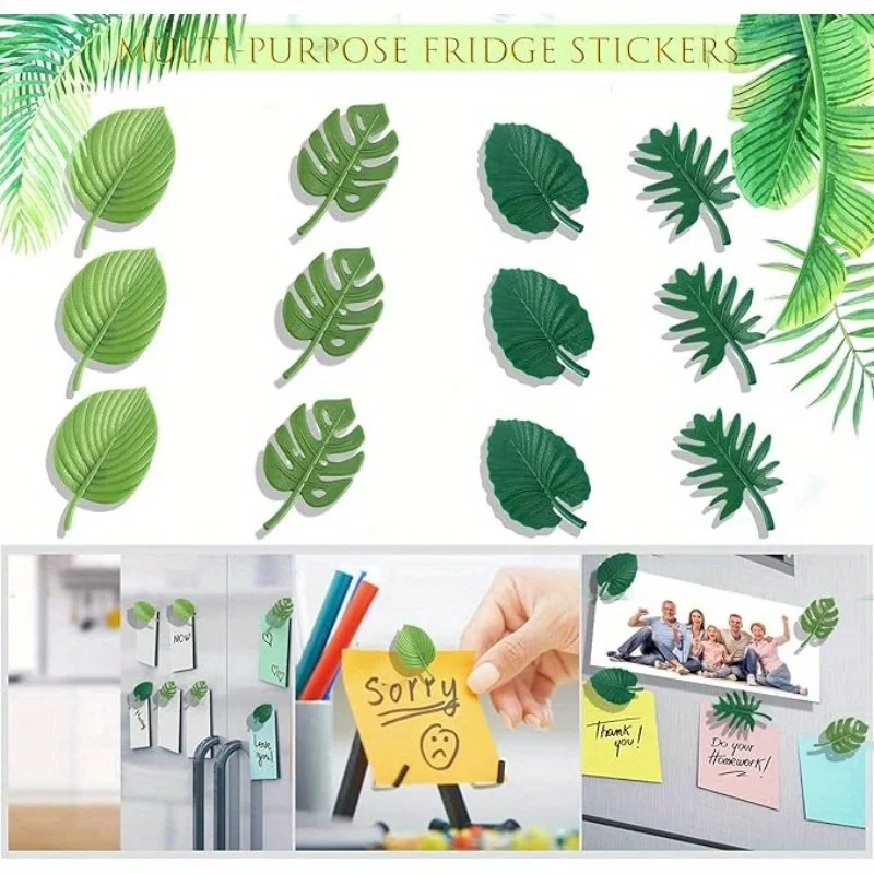 4Pcs Fridge Magnets ABS Mini Refrigerator Stickers Waterproof Fixing Refrigerator Magnets Tropical Leaves Fridge Stickers