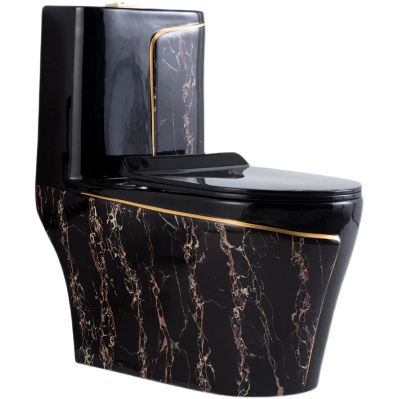 Light luxury household European toilet black color siphon marble pattern water-saving toilet pumping ceramic toilet