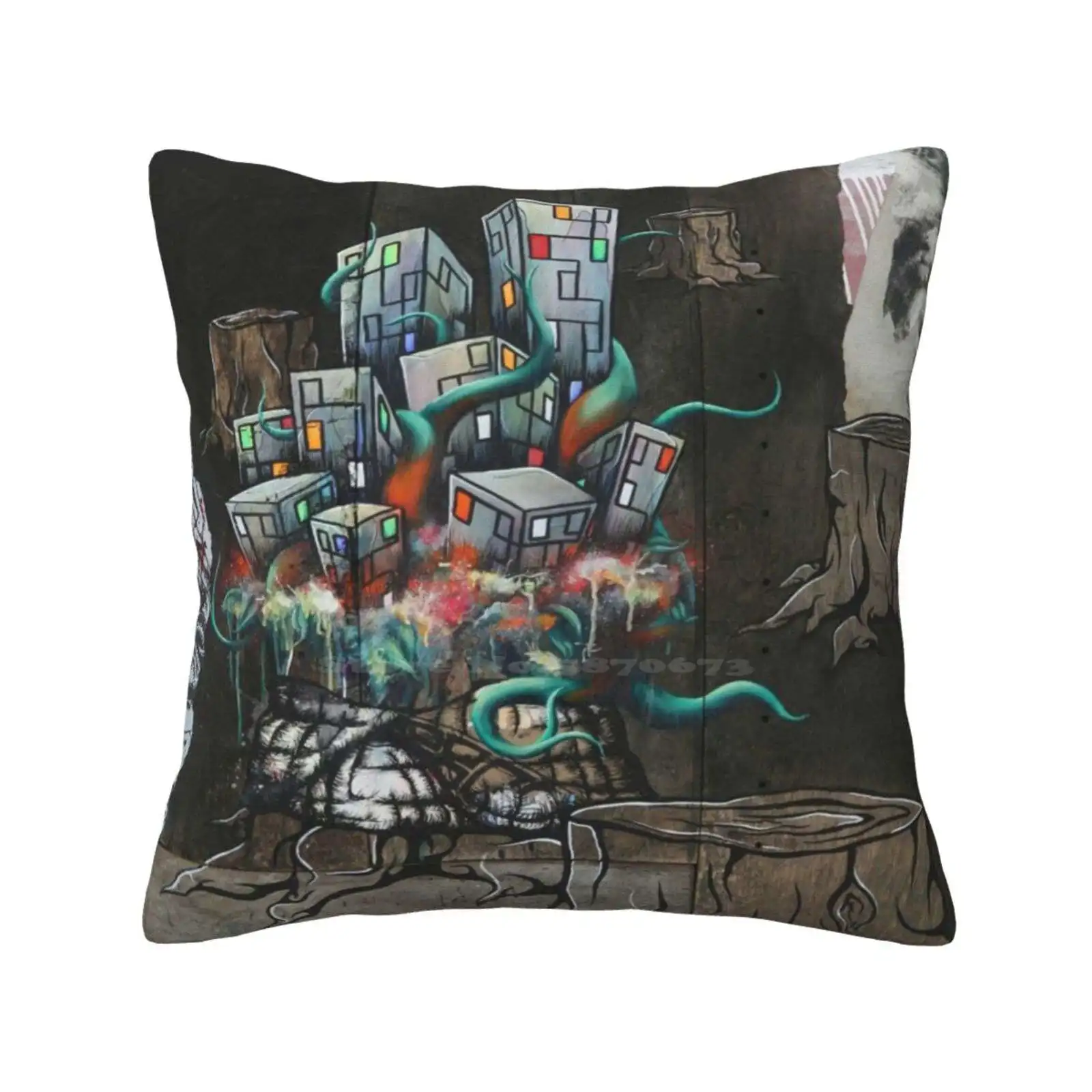 Mending The Stumped Pillows Case Bedroom Home Decoration Buildings Urban Vines Surrealism Landscape Trunk Nature Growth