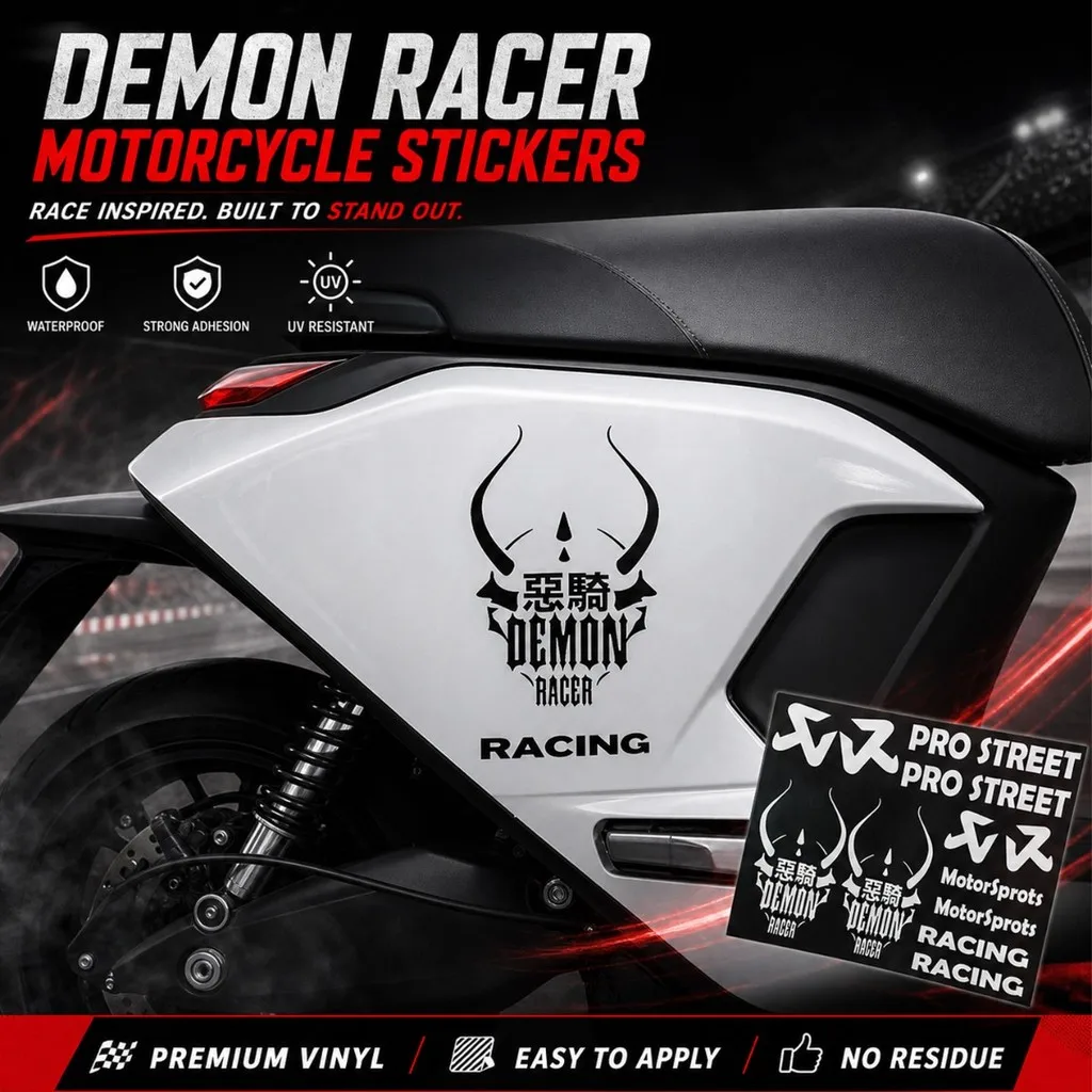 Demon Racer Motorcycle Sticker Waterproof Vinyl Racing Decal for Honda Yamaha Suzuki Scooter Helmet Decor Sticker