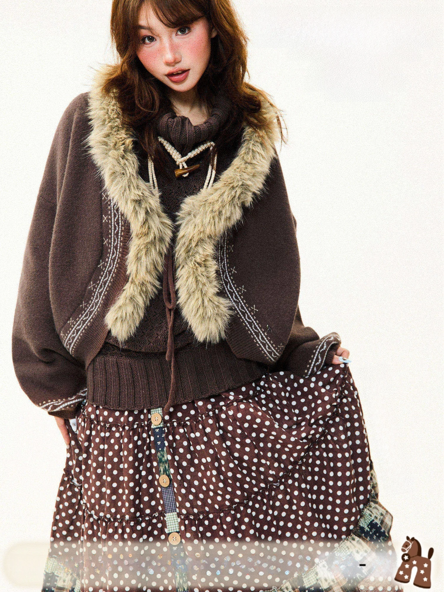 

Теплый утепленный зимний свитер для женщин с меховым воротником, свободный крой, универсальная верхняя одежда, мягкий, с V-образным вырезом, на пуговицах, повседневный стиль