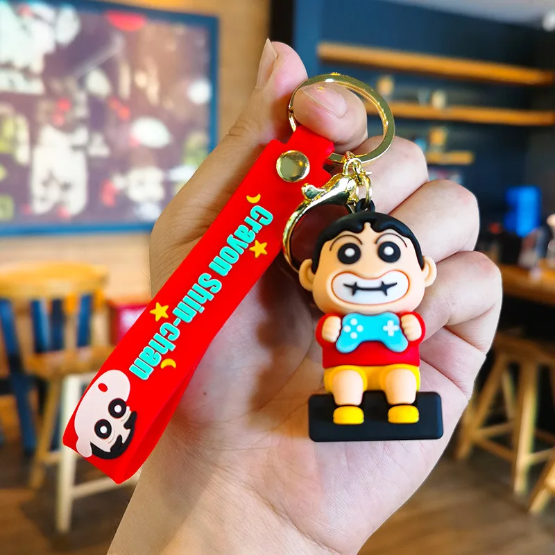 Crayon Shin-Chan Playing Games Doll Anime Figure Children's Key Chain Student Schoolbag Pendants Couple Keyring Toy Gifts