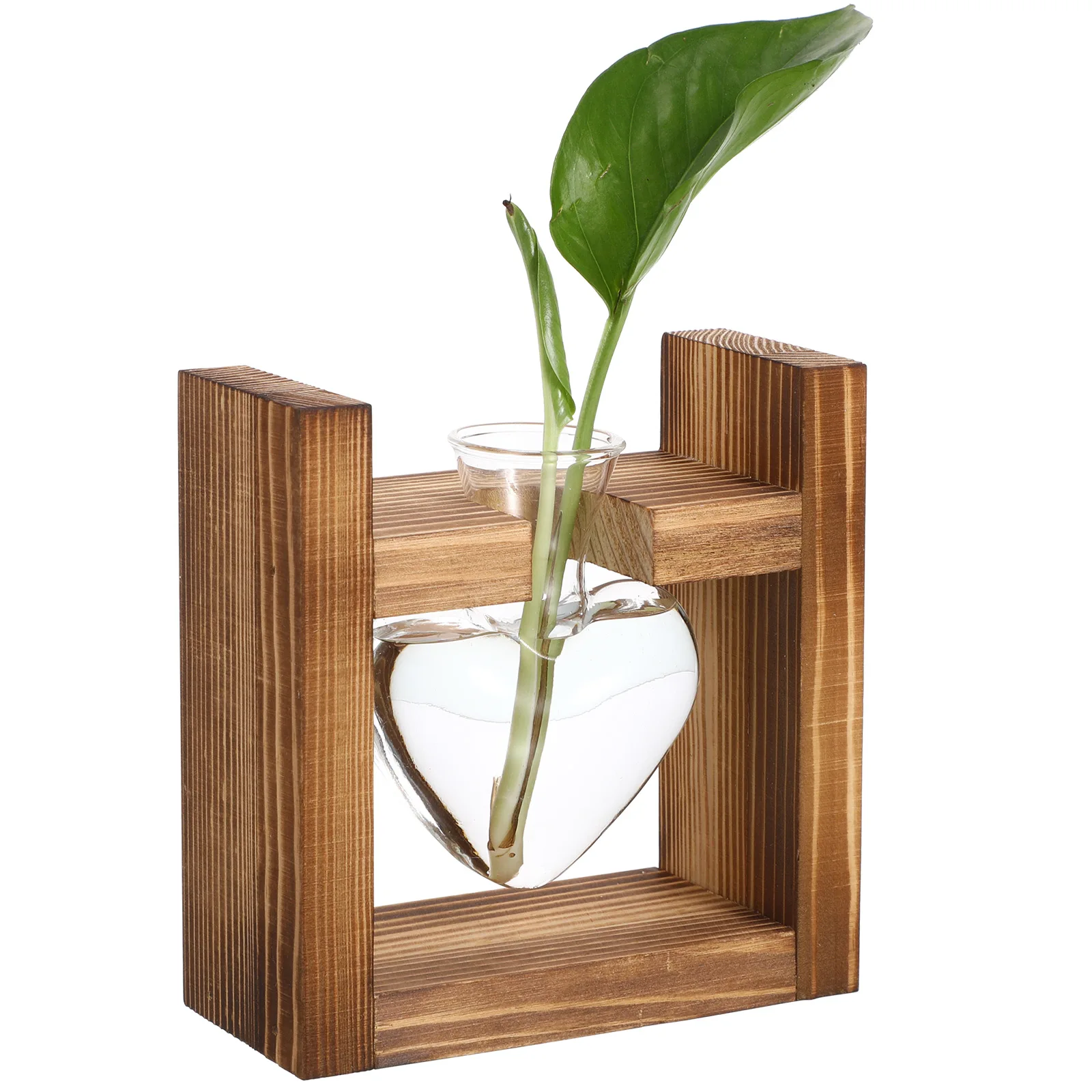 

1Pcs Heart Shape Glass Vase Hydroponics Container Flower Planter Wooden Rack Artistic Home Decoration Glass Vase
