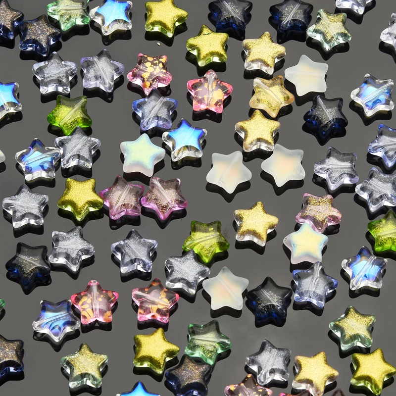 50Pcs 10mm Five-pointed Star Glass Beads Loose Spacer Beads for Jewelry Making DIY Handmade Bracelets Earrings Accessories