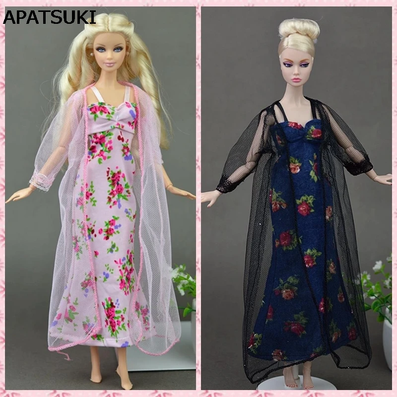 Pijamas de encaje para muñecas Barbie, ropa de dormir, disfraces, lencería, vestidos largos, accesorios para muñecas, juguetes para niños, 2 piezas por juego