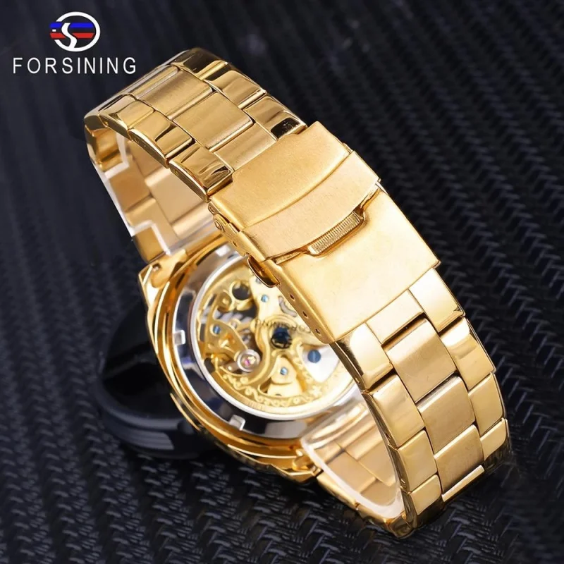 Official brand of free shippingfashion Luxury automatic men's watch Golden hollow waterproof watch luminous