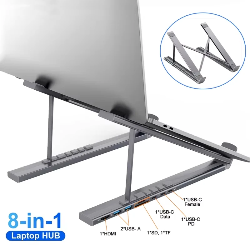 

8in1 Universal Laptop Stand With USB Type-C HUB Laptop Holder Bracket HDMI SD TF Memory Card For MacBook For IPad Pro