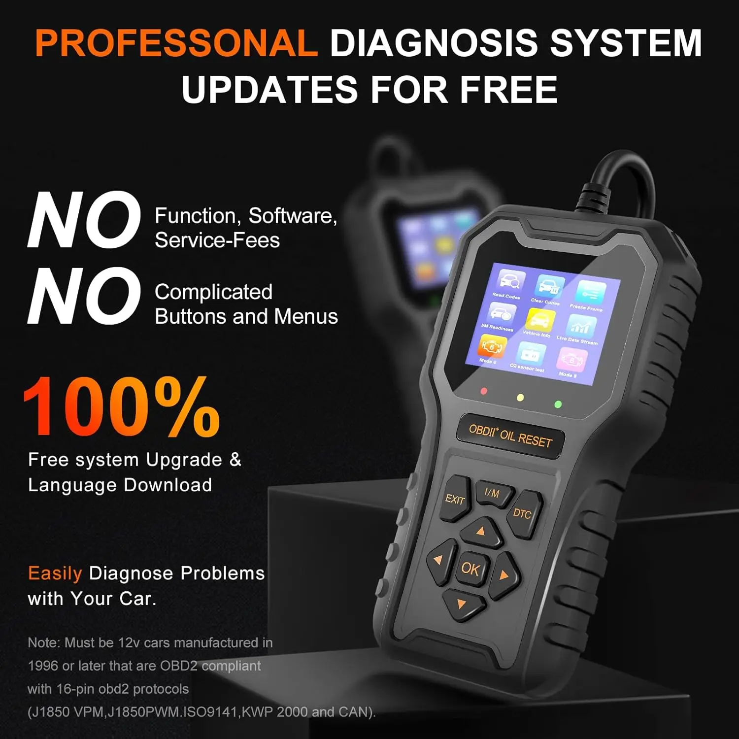 OBD2 Scanner, Professional Code Reader for Check Engine Light, 1996+ Cars, 2.8' Color Screen