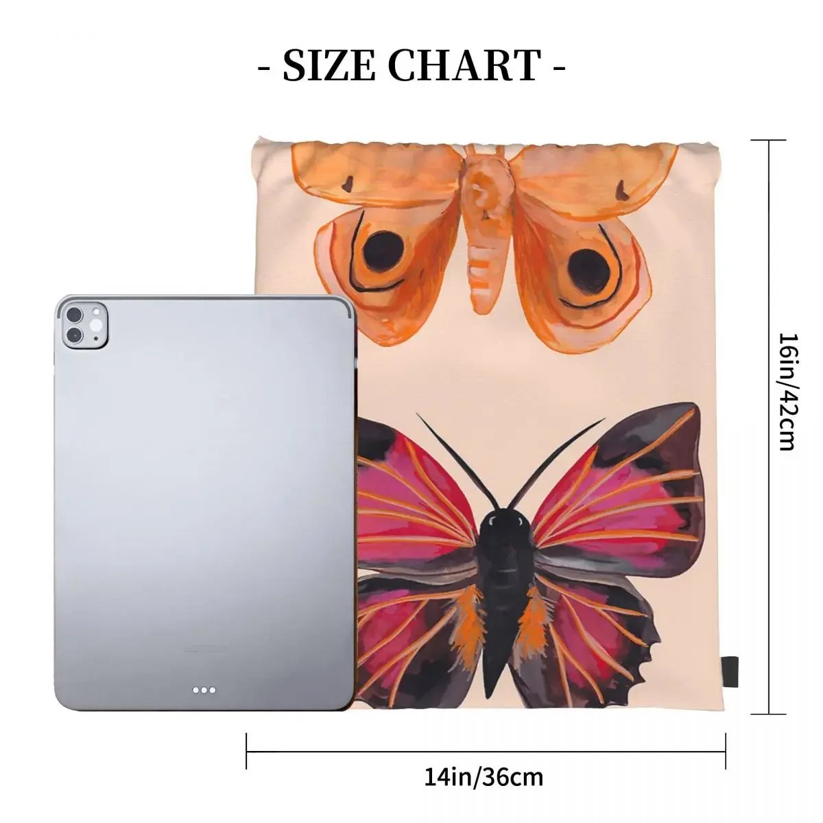 Two Pretty Moths On A Cream Background Backpacks Drawstring Bags Drawstring Bundle Pocket Sundries Bag BookBag For Travel School