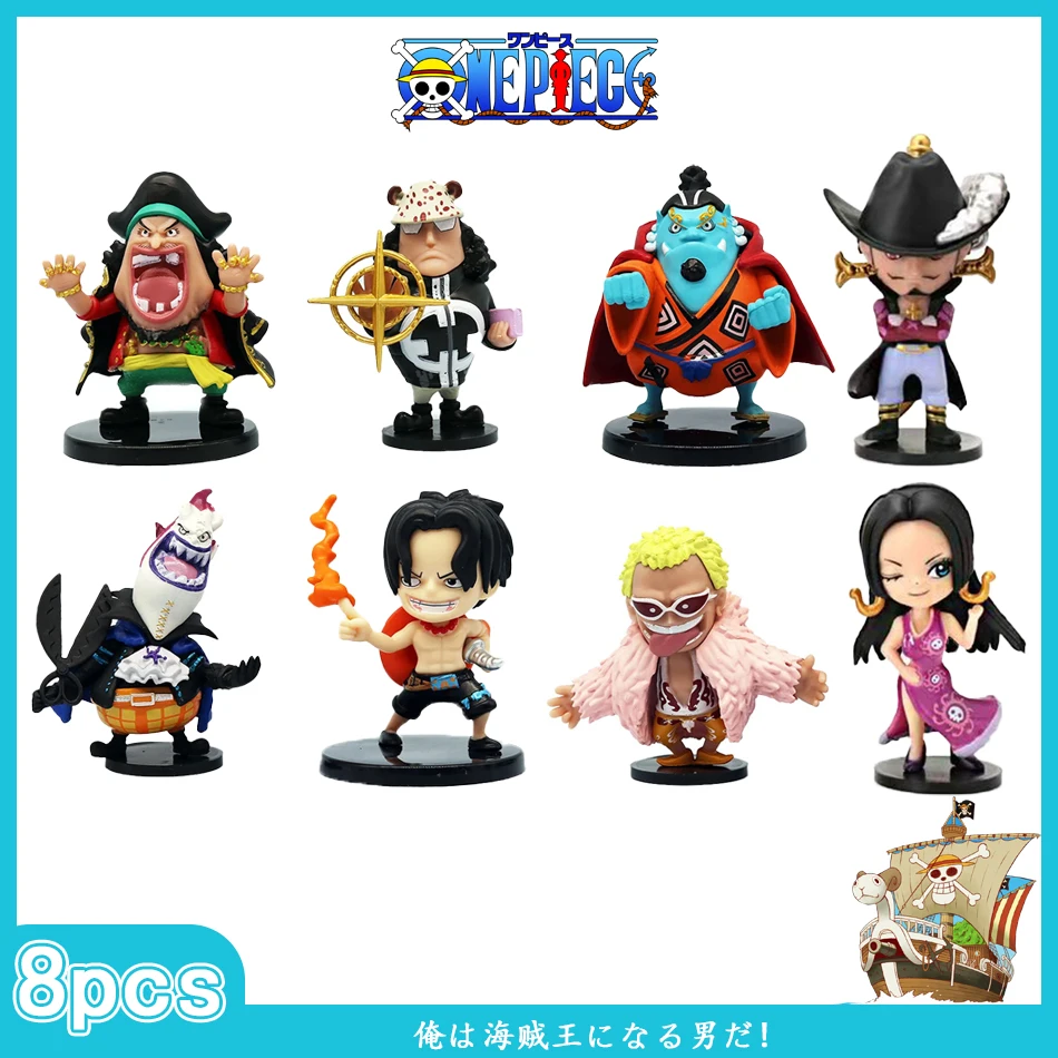 ฟิกเกอร์อนิเมะวันพีซ 8 ตัว โมเดลตุ๊กตาของเล่นน่ารัก ลูฟี่ โอค่า ชิจิบุไค เอซ โบอา แฮนค็อก จินเบ ของสะสม