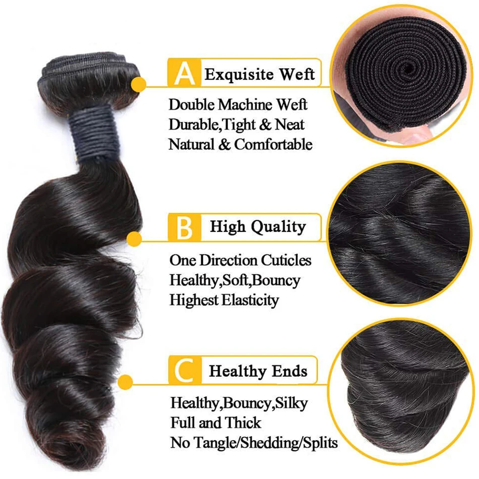 Loose Wave Raw Hair Bundle 10-30inch Human Hair Extensions Hair with Closure and Bundles Loose Deep Wave Bundles with Closure