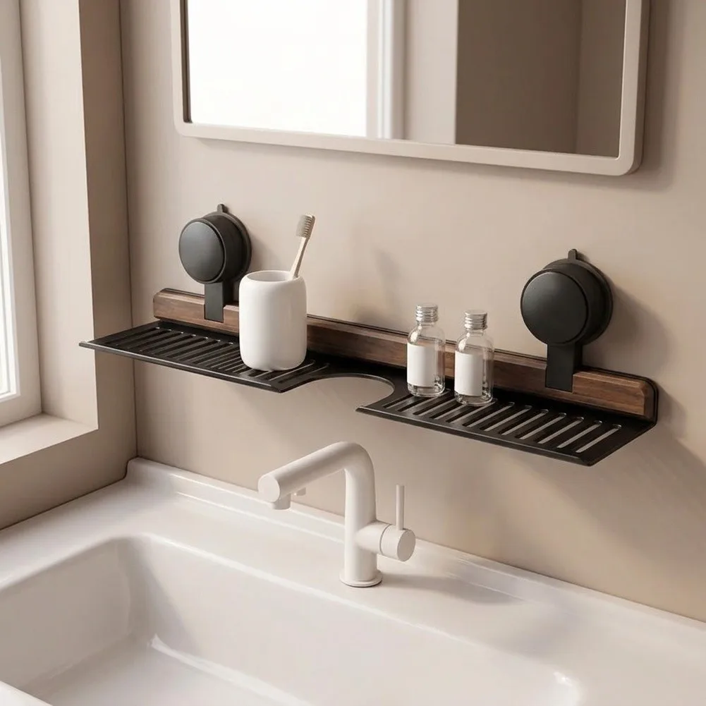 Natural Walnut Suction Shelf Constructed for Long Term Use in Humid Indoor Environments Without Warping or Degradation
