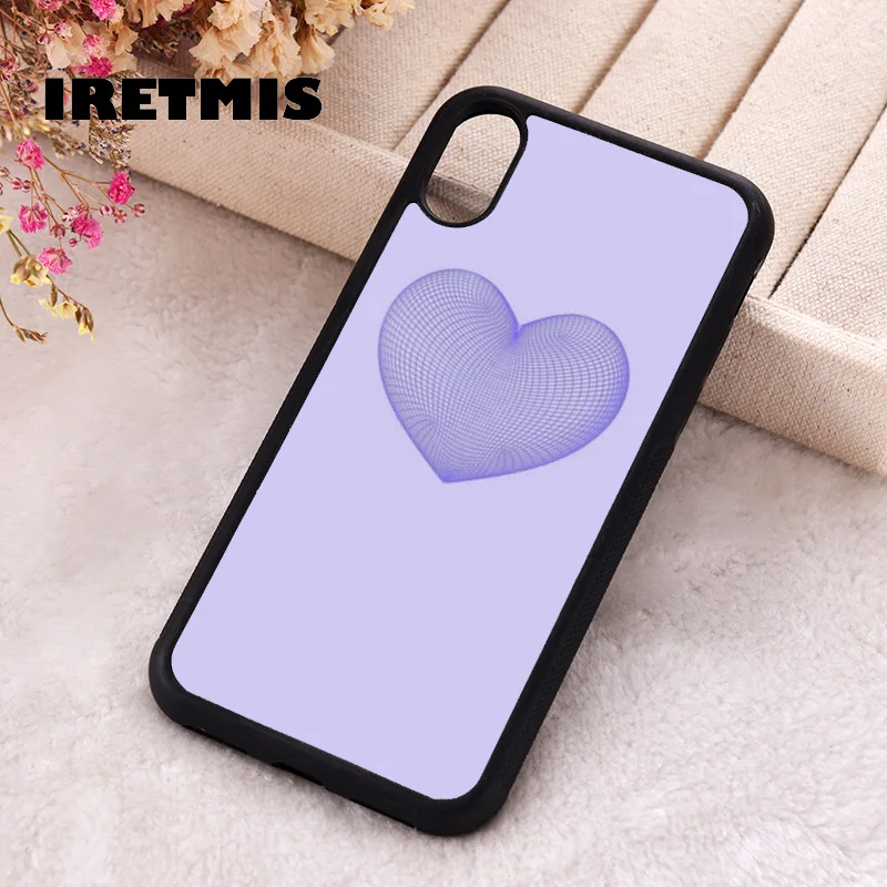 Iretmis Phone Cover Case For iPhone X XS Max XR 11 12 13 PRO MINI 14 15 16 Plus Rubber Silicone single Holographic Purple Heart