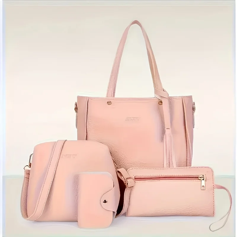 4 Stück elegante minimalistische Damen-Umhängetasche, Handtasche, Umhängetasche, Damen-Aufbewahrungstasche, Weihnachtsgeschenk, synthetisch, Reißverschluss – Detail 5