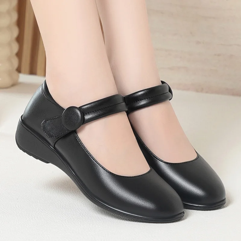 All Match Breathable Comfortable Flat Platform Shoes Women Spring 2026 Shallow Genuine Leather Mary Janes Casual for Office Mom