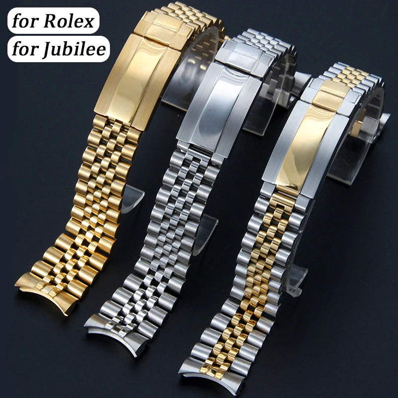Solid Stainless Steel Band 20mm for Rolex for Jubilee Watch Strap Curved End Metal Bracelet High Quality Universal Wristband