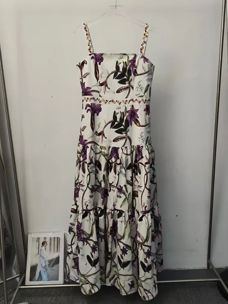 2026 Sommer Damenmode Retro Geometrischer Druck Sexy Trägerkleid Modisches Taillenbetonendes A-Linien-Kleid mit lockerem Saum