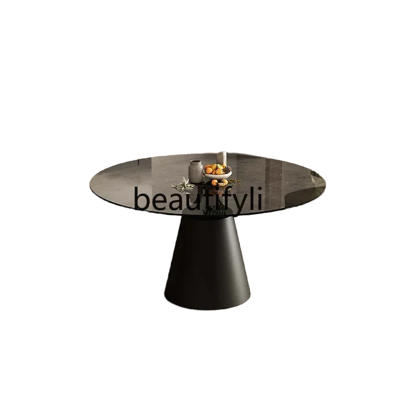 CC Italian minimalist explosion-proof tempered glass round dining table and chair combination