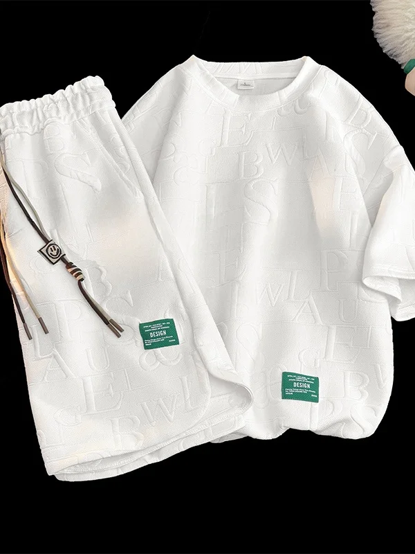 

Новый летний комплект 2025: мужская футболка из ледяного шелка и повседневные брюки, короткий рукав, американский стиль, для подростков, из полиэфирного волокна