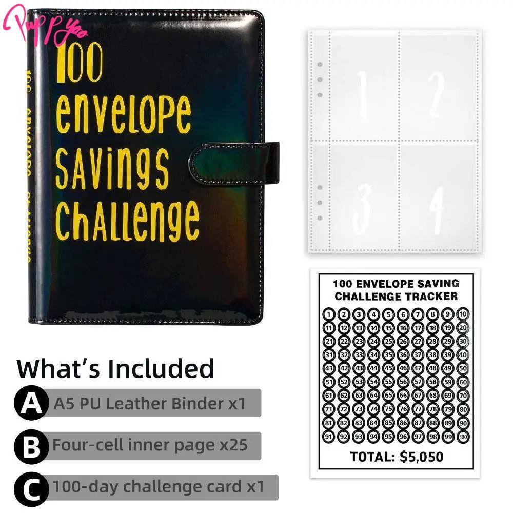 A5 Size Challenge Budget Binder Envelope 100 Day 100Envelopes Challenge Notebook Loose-Leaf Binder Budget Planner