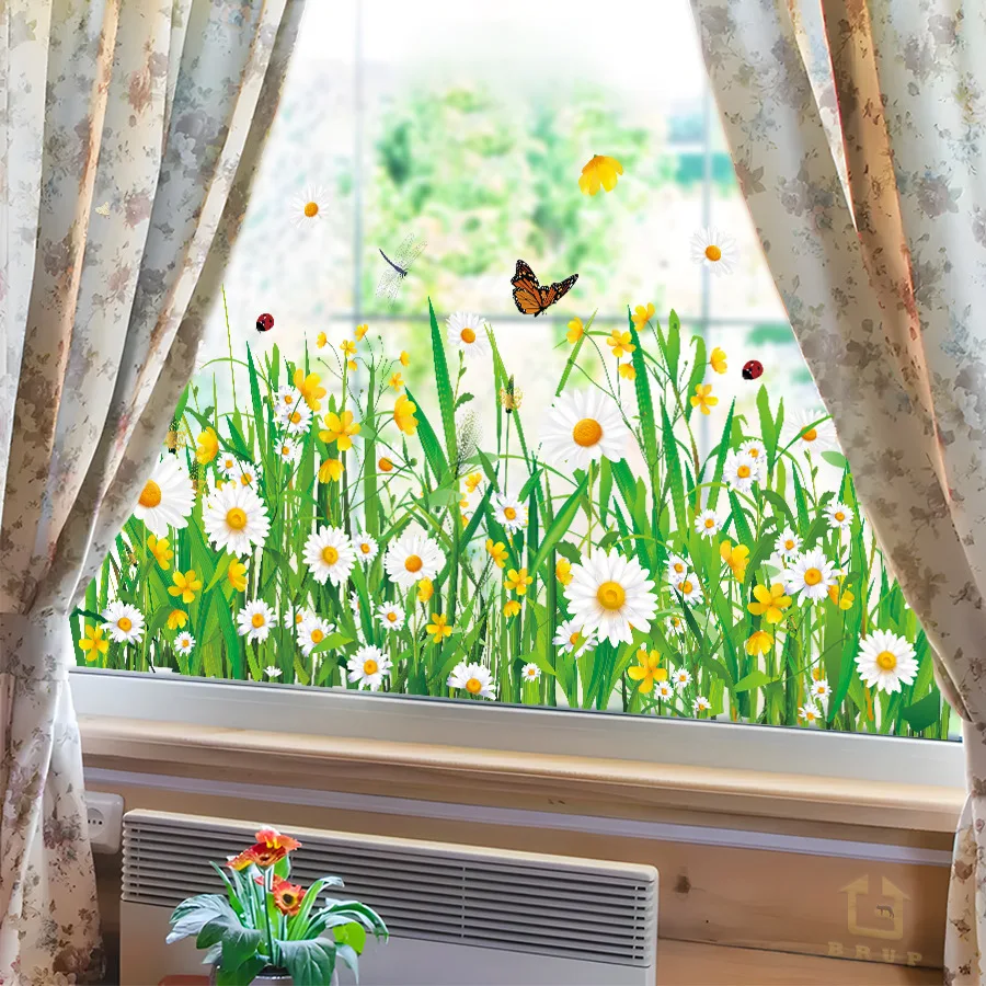 Fresh Small Daisy Flowers Static Cling Window Sticker Home Bedroom Decor