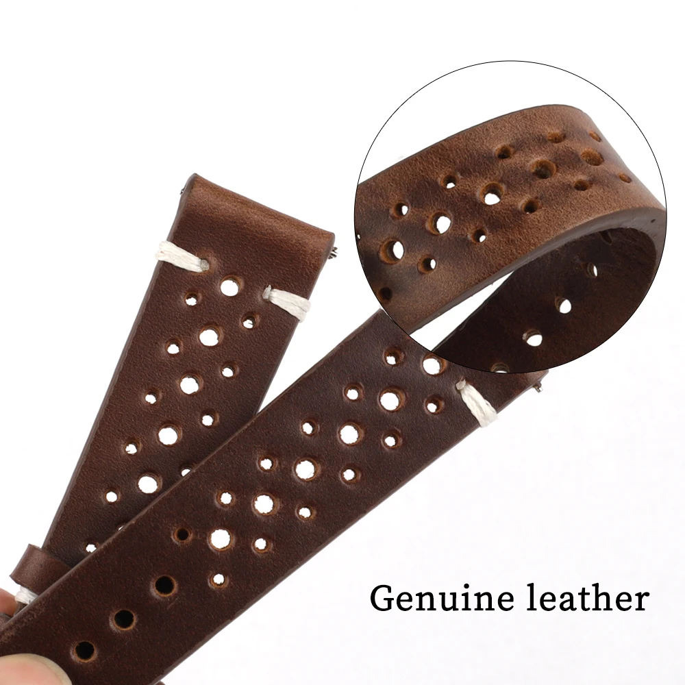 Cowhide Leather Handmade Porous Watch Strap Breathable Oil Wax Watch Band 18mm 20mm 22mm 24mm Men Wrist Watch Strap