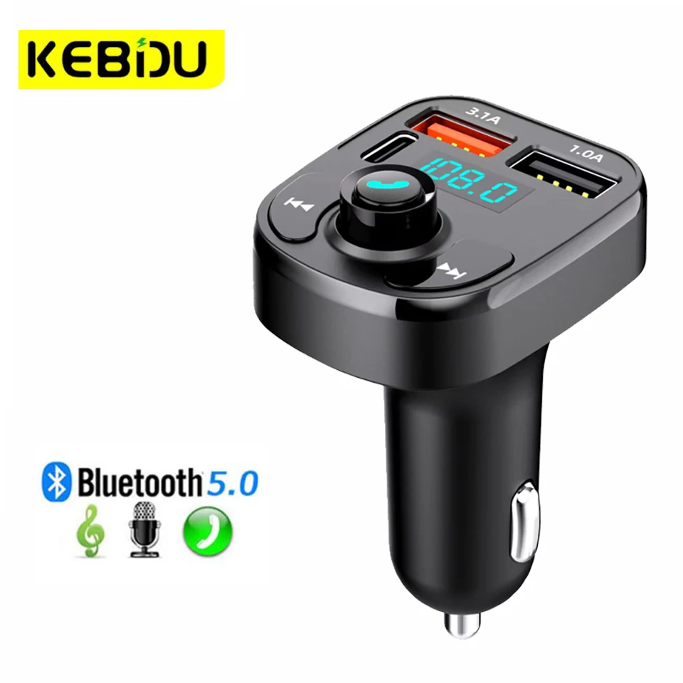 

Автомобильный FM-трансмиттер Bluetooth 5.0, беспроводной комплект громкой связи, модулятор MP3, аудиоплеер, USB-зарядное устройство