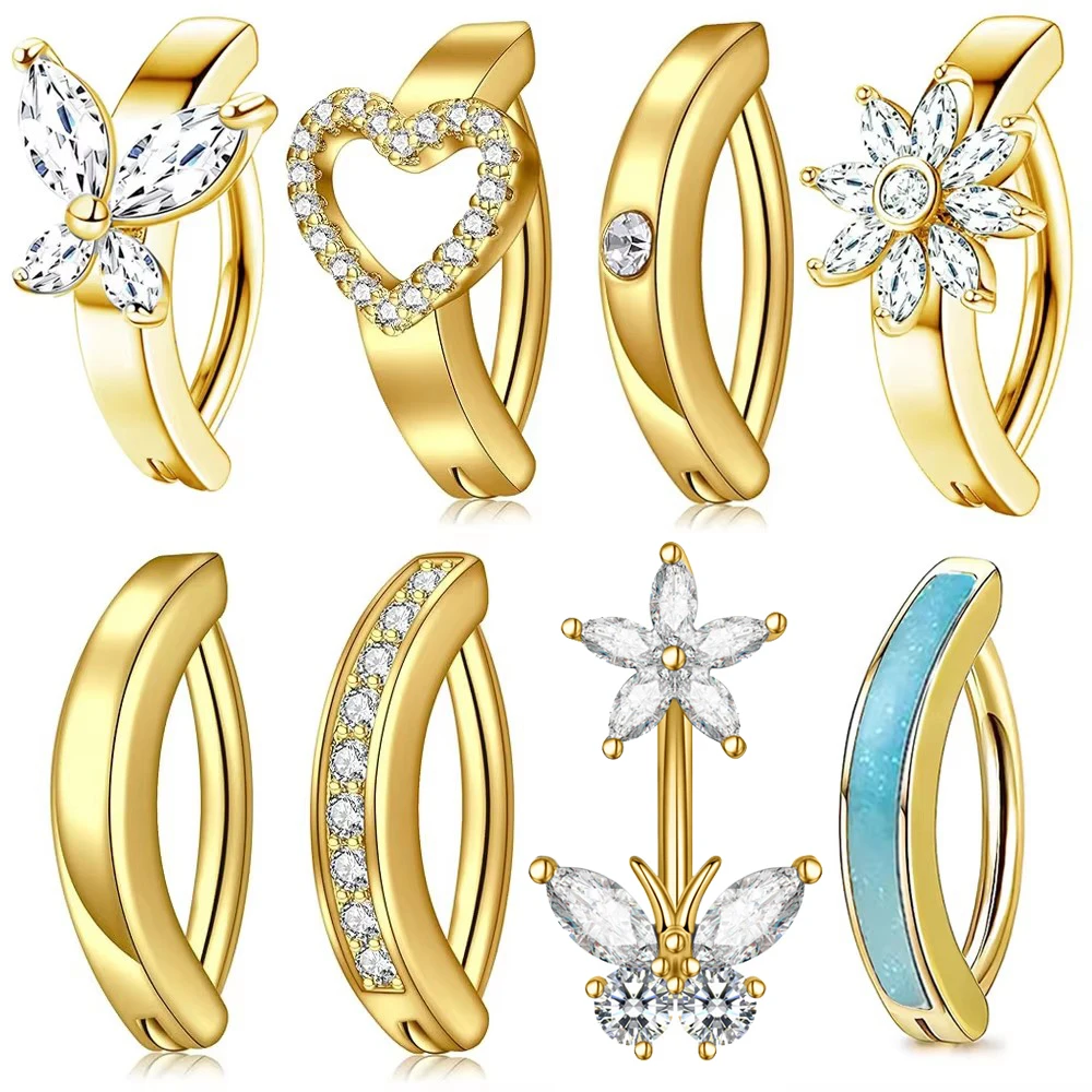 14G Curved Reverse Barbell Clicker Belly Button Rings Stainless Steel Gold Color Reversed Navel Piercing Rings Body Jewelry Gift