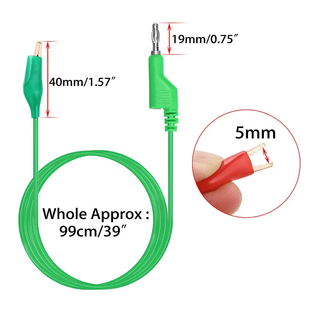 Banana Plug to Alligator Clips Test Leads 5 Colors Soft Flexible Electrical Wire Cables for Multimeter Electrical Testing