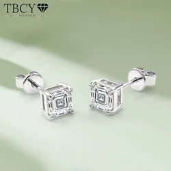 Tbcyd 2ct D Vvvs1 Asscher Cut Moissanite Oorbellen Voor Vrouwen S925 Zilver Klassieke 4 Tanden Diamanten Oorknopjes Sprankelende Fijne Sieraden