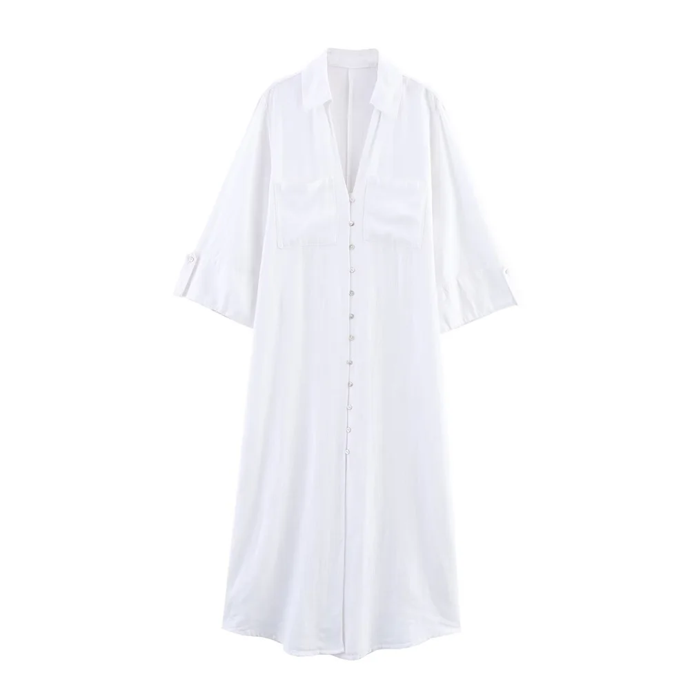 ชุดเดรสสไตล์เสื้อเชิ้ตผู้หญิง ตกแต่งด้วยกระดุมปก สำหรับฤดูใบไม้ผลิและฤดูร้อน เสื้อผ้าลำลองสำหรับผู้หญิง