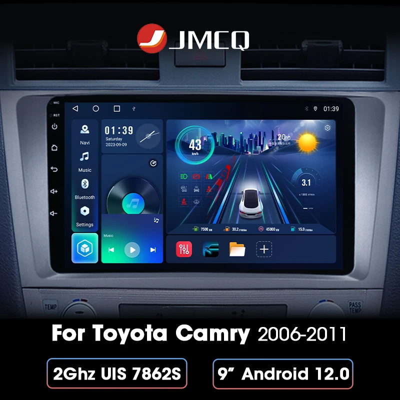 

JMCQ 9" Android 12 Car Radio Multimedia Video Player 2 Din For Toyota Camry 2006 2007 2008 2009 2010 2011 Navi Head Unit Carplay