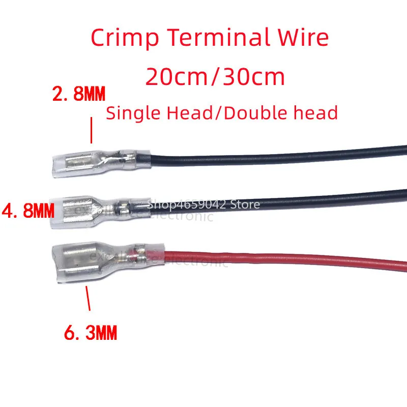 5pcs Single/Double Head 2.8/4.8/6.3mm Tinned Feamle Spade Quick Splice Crimp Terminals with 20/30cm Red and Black 18AWG Cable