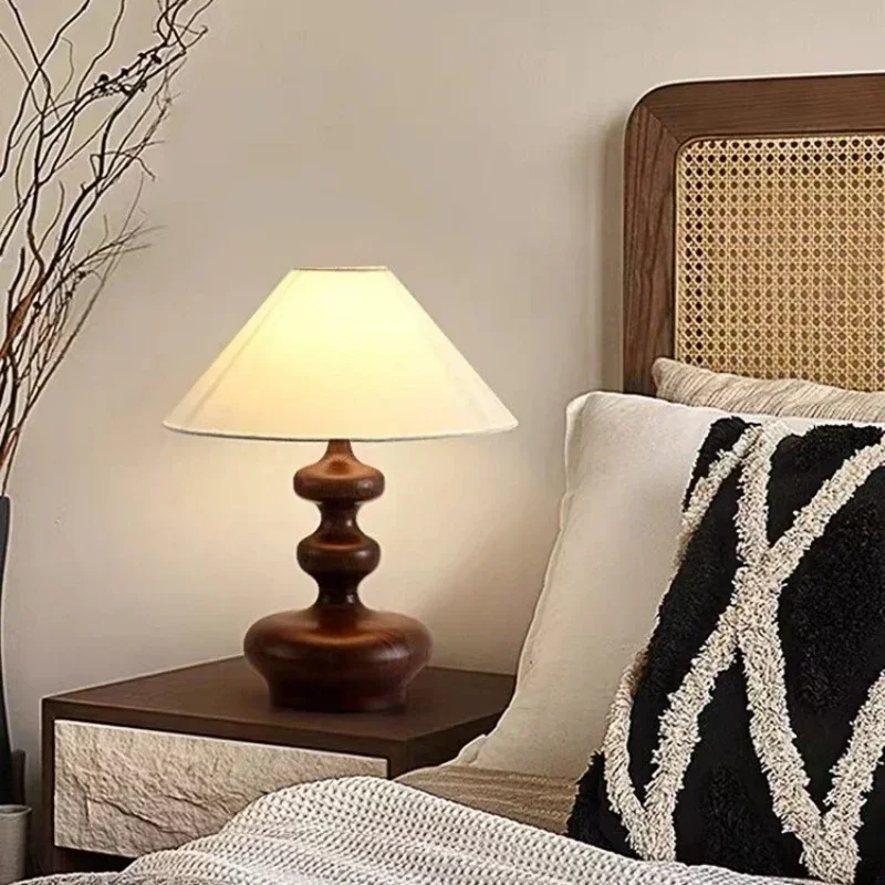 Wood Vintage LED Desk Lamp American Bedroom Headboard Study Living Room Decor Light Fixtures