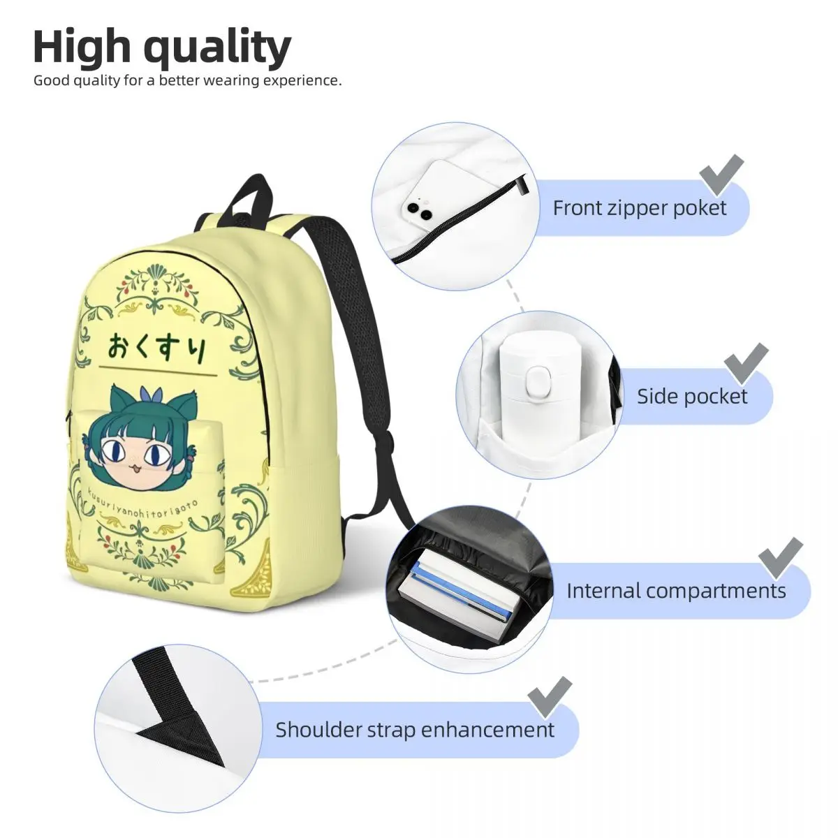 Maomao Anime Cool Zaino Outdoor High School Escursionismo Viaggi The Apothecary Diaries Zaino per uomo Donna Borse di tela universitarie