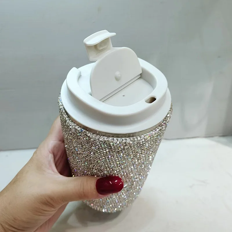 Sparkling Crystal Stainless Steel Insulated Coffee Tumbler Cup Mug With Lid Travel Thermal Water Bottle Car Thermos Vacuum Flask