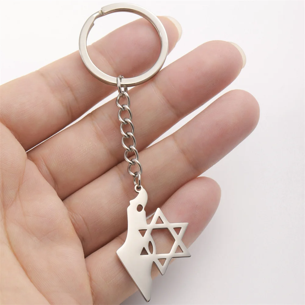 My Shape Judaica Star of David Keychains Israel Map Keyrings for Car Backpack Stainless Steel Jewish Jewelry Wholesale Gifts