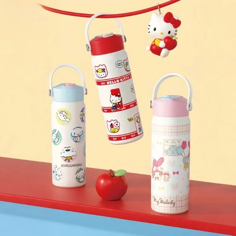 X&W Sanrio 720ml Cartoon 316 Stainless Steel Thermos Bottle Dual Drink Straw Cup Leak-Proof Thermal Portable School Office Gifts