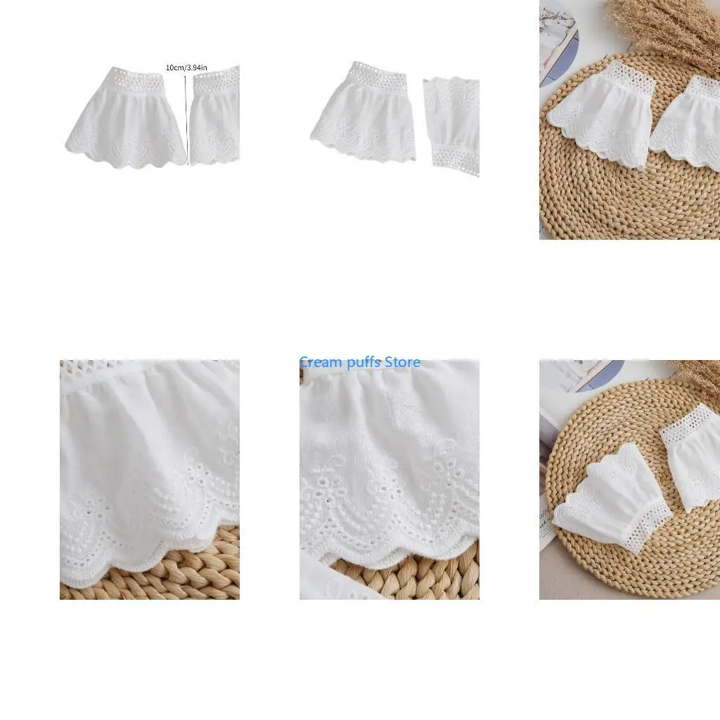 50LE Women Wrist Cuffs Detachable Lace Ruffled Winter Autumn Shirts Sweater Sweatshirt False Sleeves White