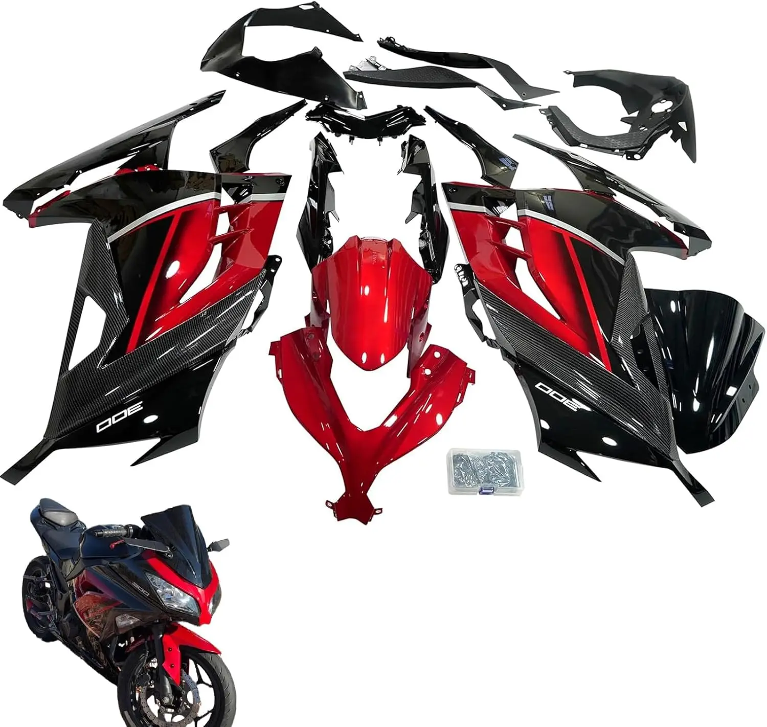 

ABS Motorcycle Bodywork Fairing Kit for 2013 2014 2015 2016 2017 Kawasaki NINJA 300 EX300 EX300A EX300B Black Red(Carbon Fiber B