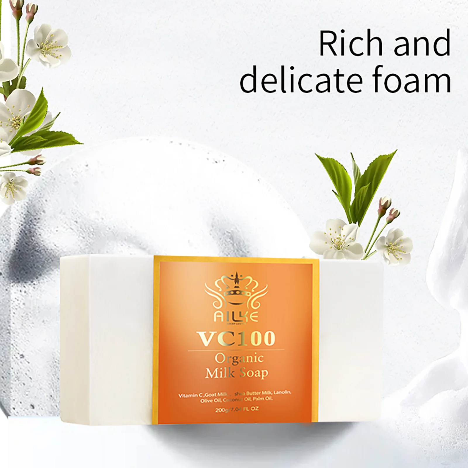 AILKE Organic Vitamin C Brightening Soap, With Shea Butter, Coconut Oil, Goat Milk, Reduce Wrinkles, Dark Spots, 200g/7 oz